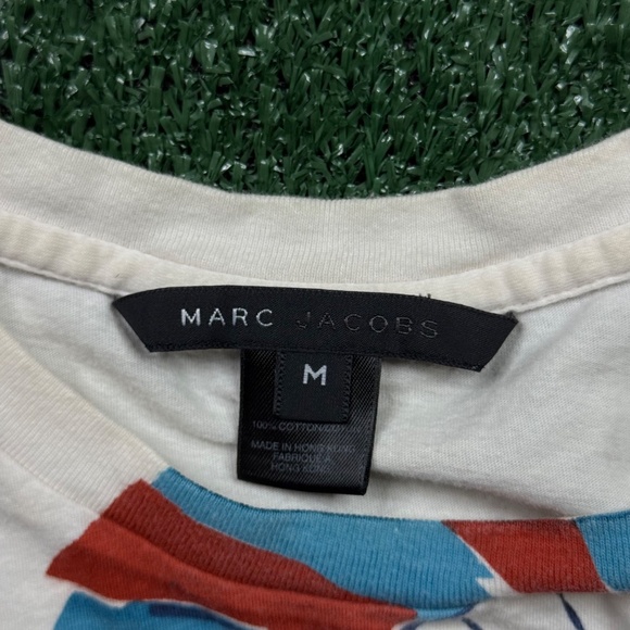 Vintage Y2K Marc Jacobs Graphic Shirt Women's Size M White Short Sleeve Stretch - Picture 9 of 9